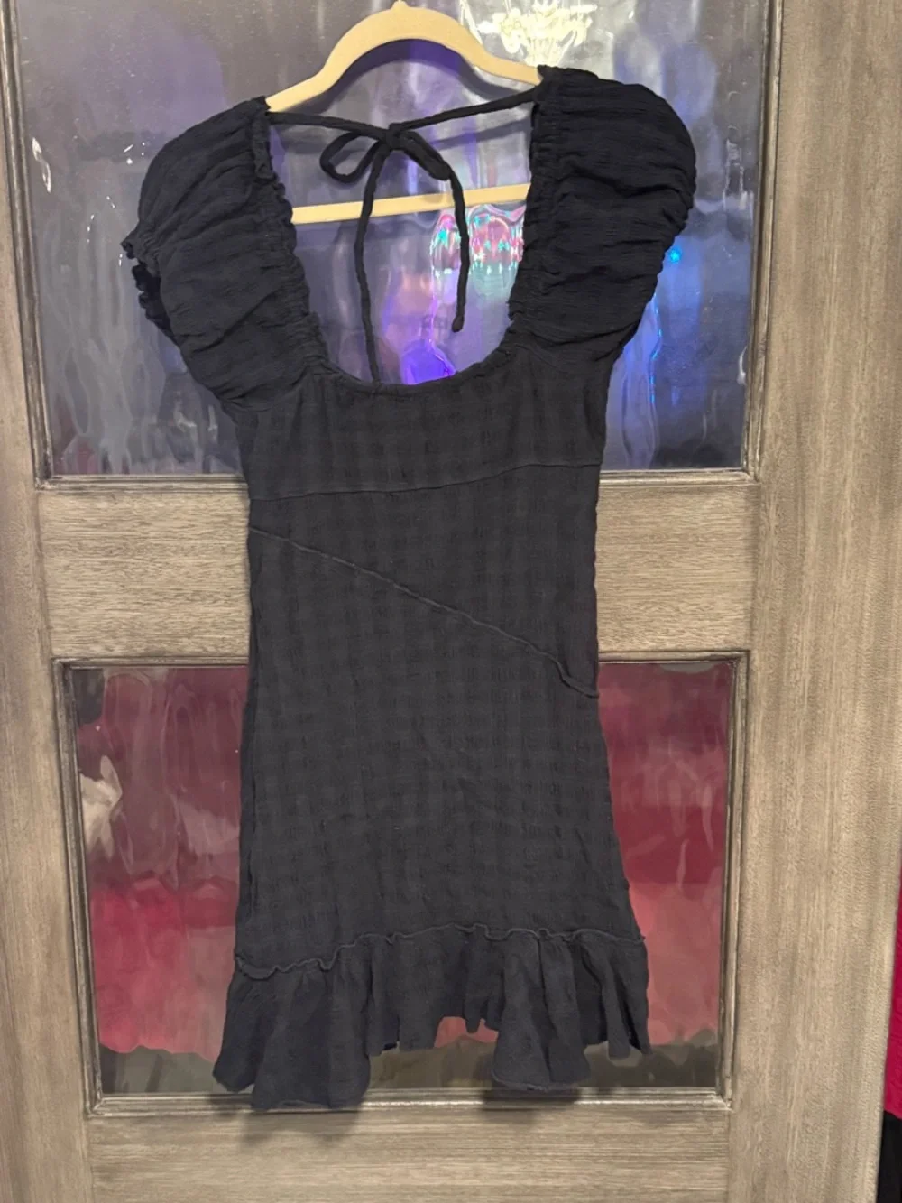 Free People Endless Summer Elle Mini Dress size S Black Puff Sleeve - Picture 2 of 10